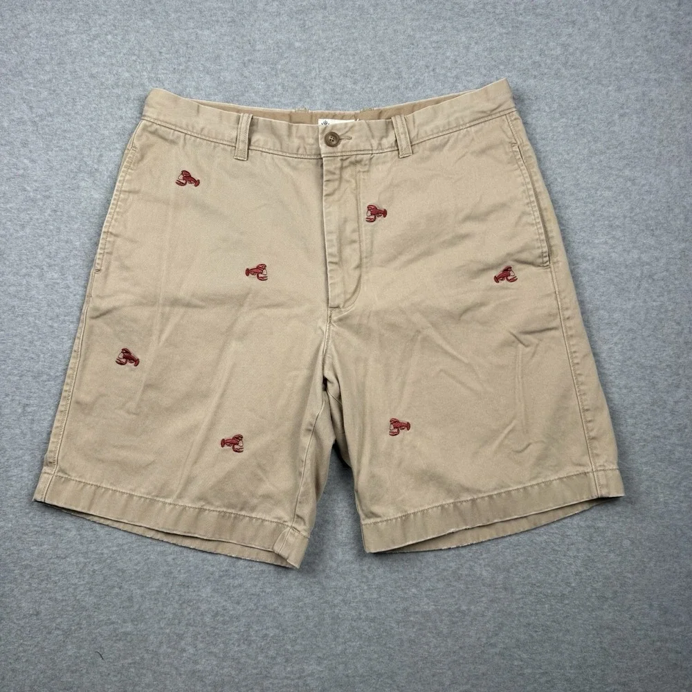 J Crew Shorts Mens 36 Lobster Embroidered Pattern Beige Khaki Vintage 90s y2k